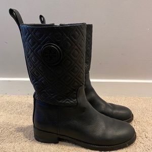 Marion Quilted Leather Boot, Black, Size 8.5